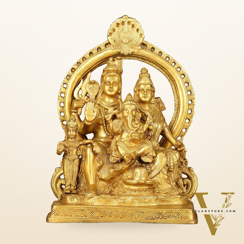 Superfine Brass Shiv Parivar Idol with Frame - 12.5 inch