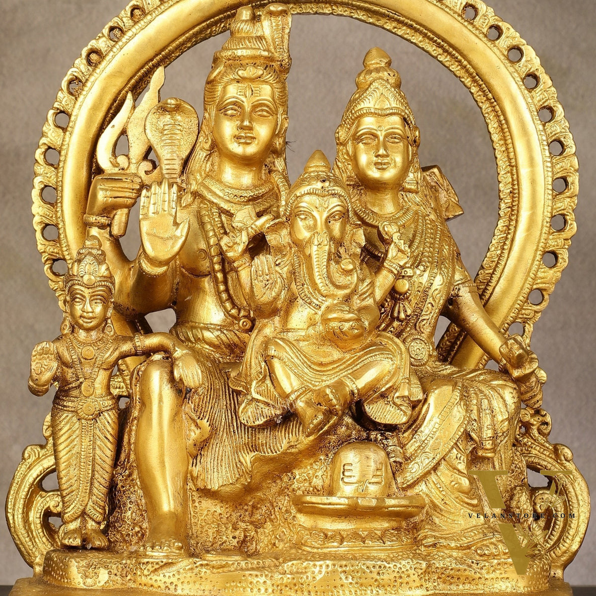 Superfine Brass Shiv Parivar Idol with Frame - 12.5 inch