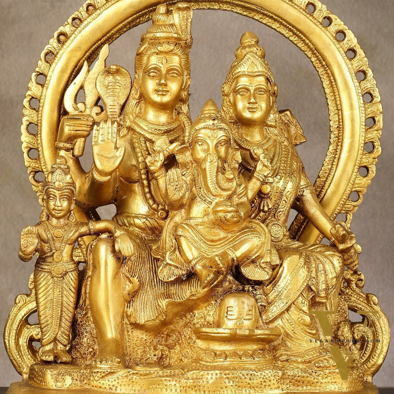 Superfine Brass Shiv Parivar Idol with Frame - 12.5 inch