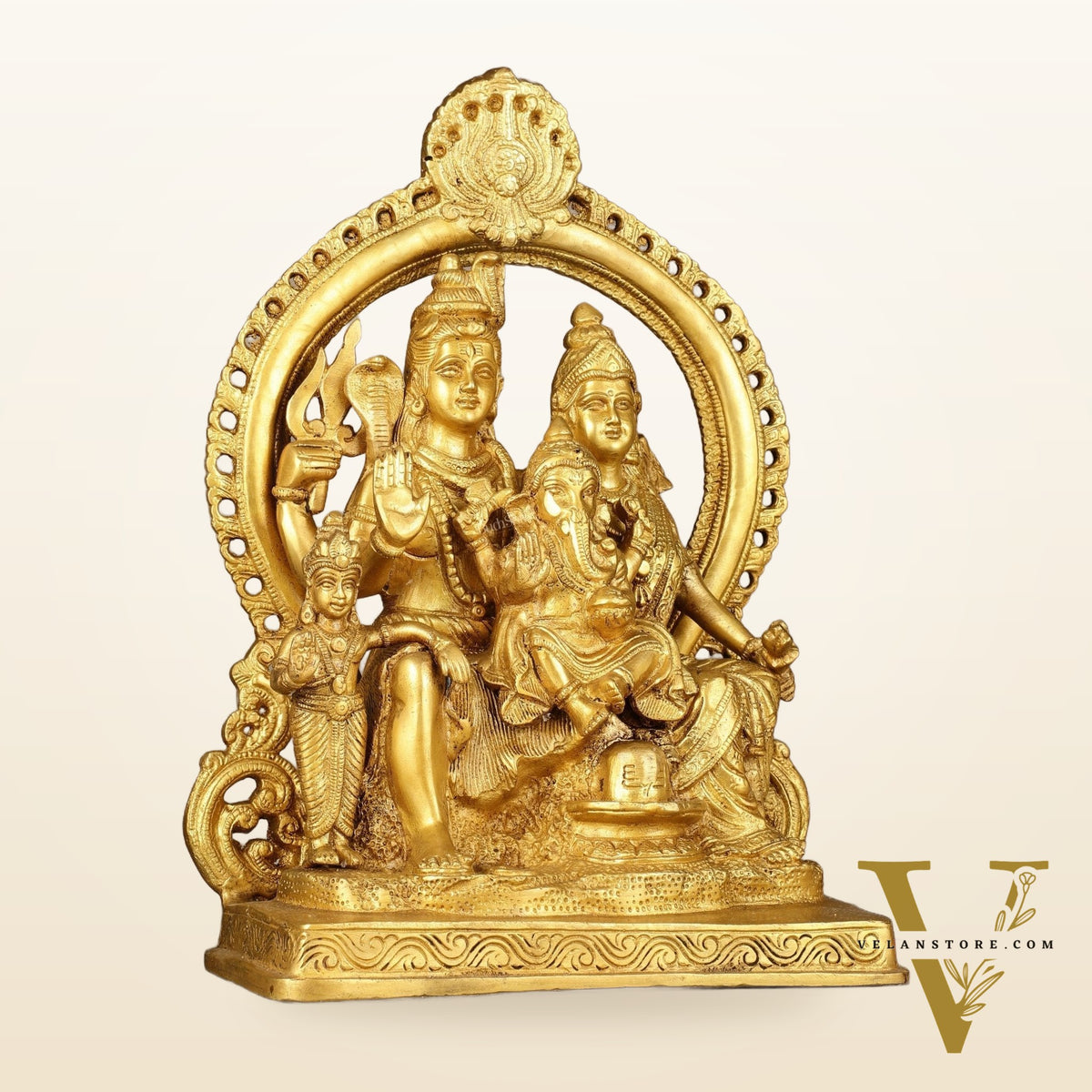 Superfine Brass Shiv Parivar Idol with Frame - 12.5 inch