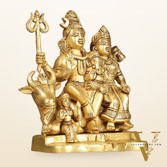 Superfine Brass Shiva Parivar Family Seated on Nandi - 8 inch