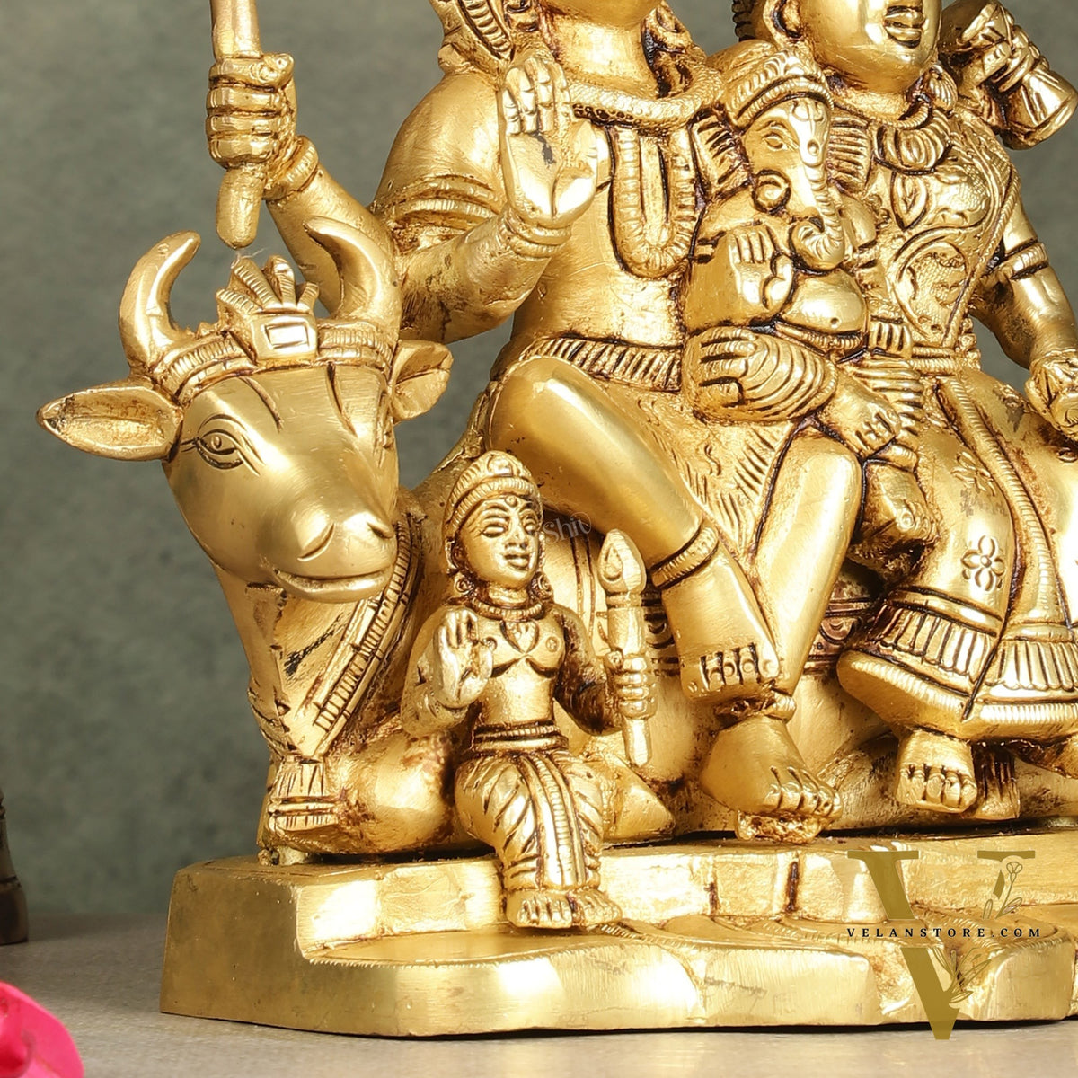 Superfine Brass Shiva Parivar Family Seated on Nandi - 8 inch