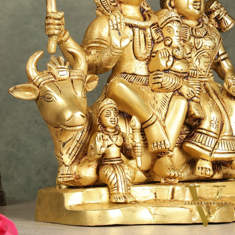 Superfine Brass Shiva Parivar Family Seated on Nandi - 8 inch