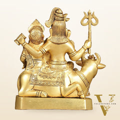 Superfine Brass Shiva Parivar Family Seated on Nandi - 8 inch