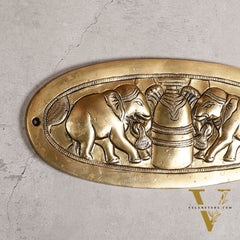 Superfine Brass Shivling with Two Elephants Wall Hanging - 10 -inch