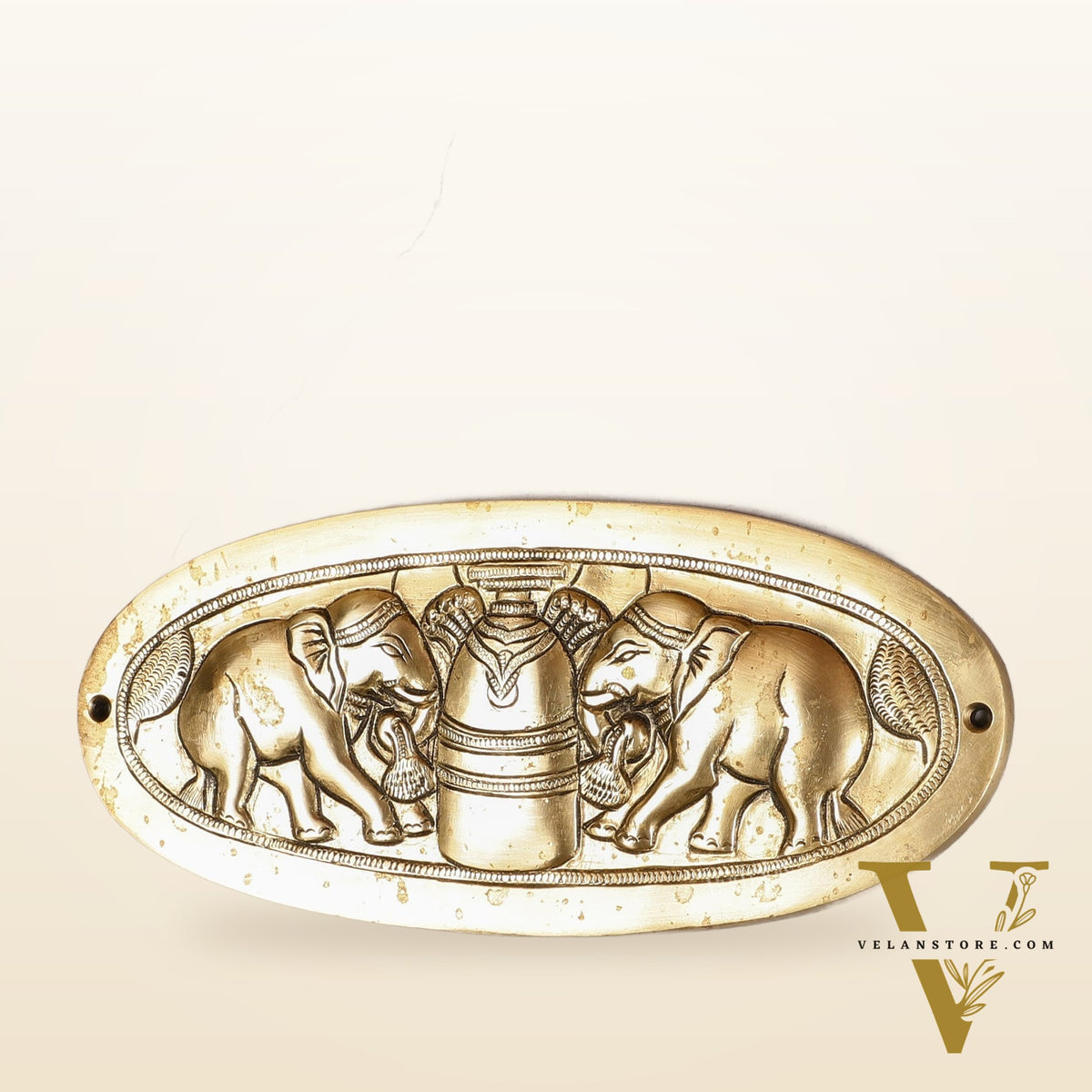 Superfine Brass Shivling with Two Elephants Wall Hanging - 10 -inch