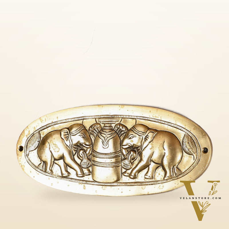Superfine Brass Shivling with Two Elephants Wall Hanging - 10 -inch