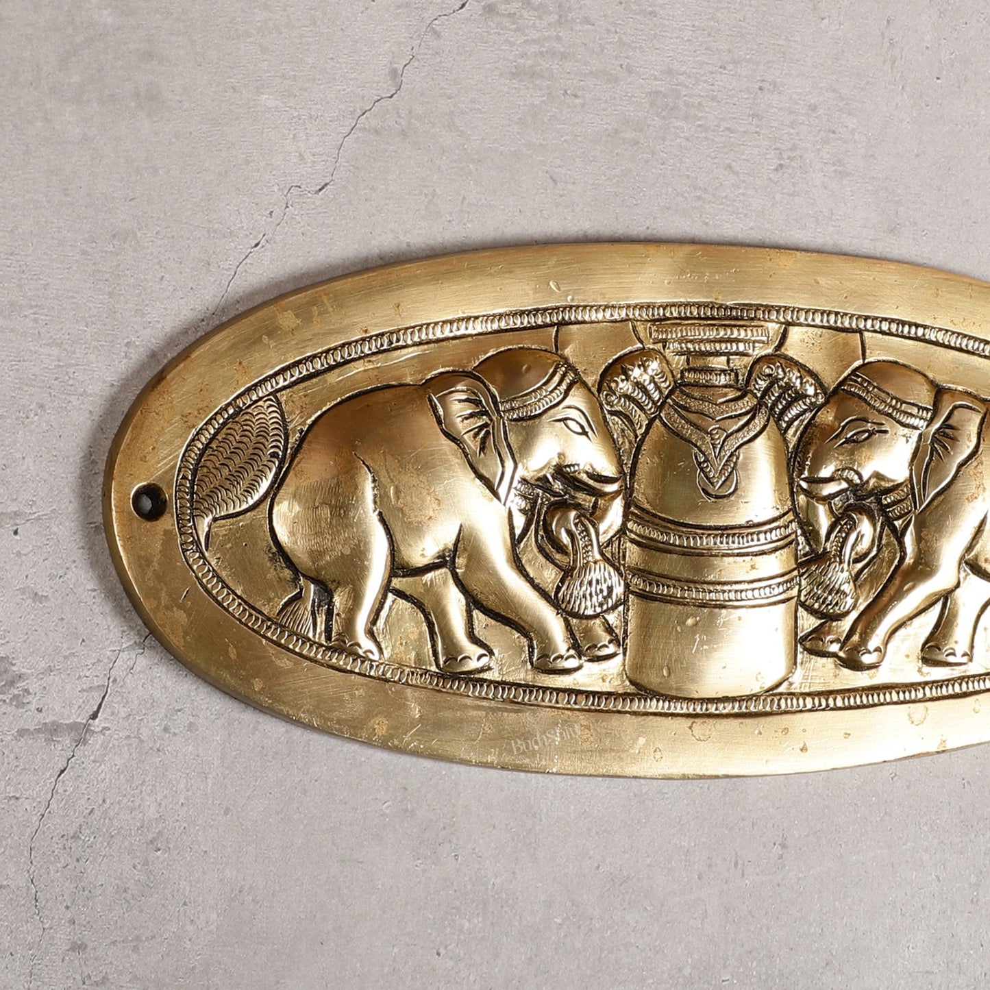 Superfine Brass Shivling with Two Elephants Wall Hanging - 10 -inch