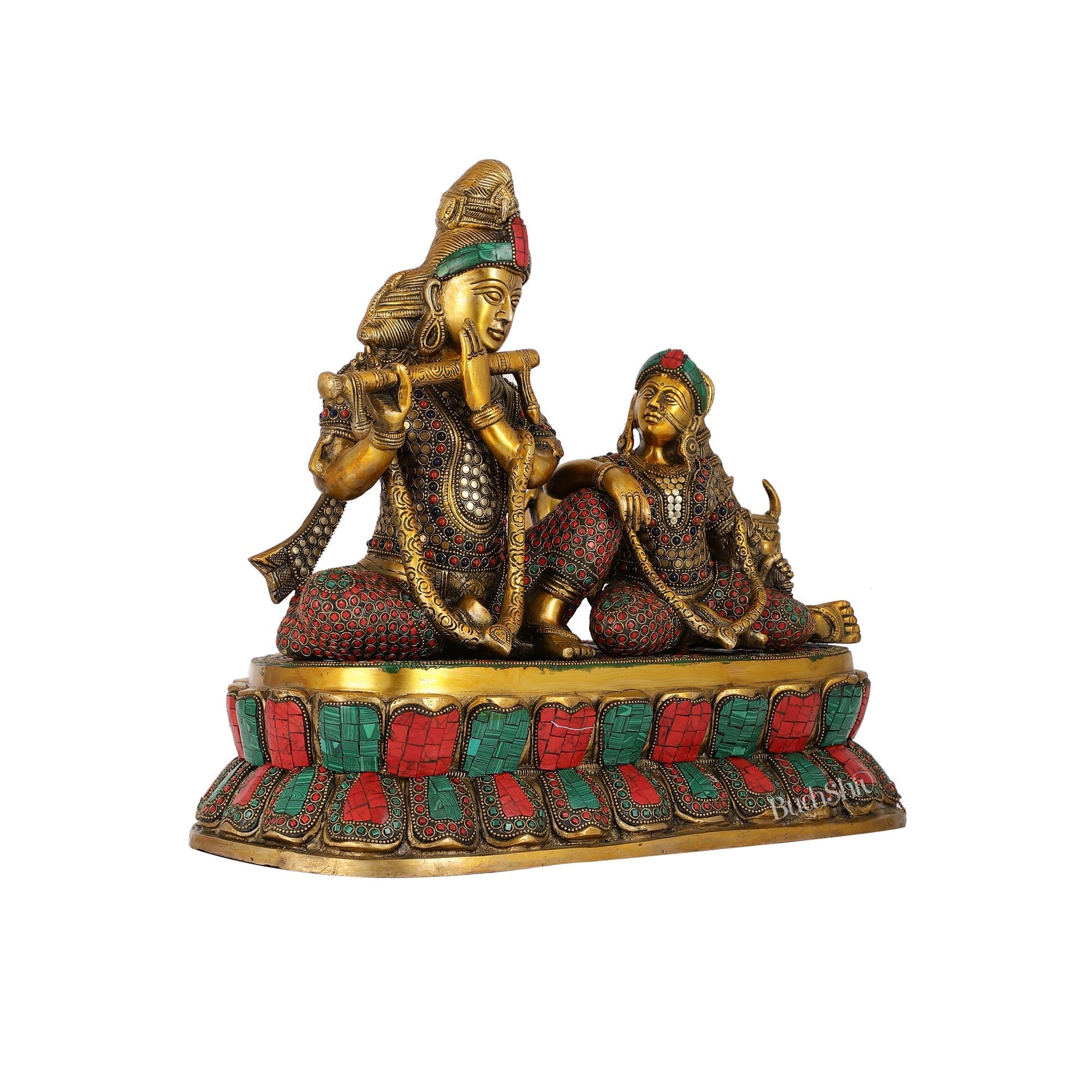 Superfine Brass sitting Radha Krishna with Cow 14 inch