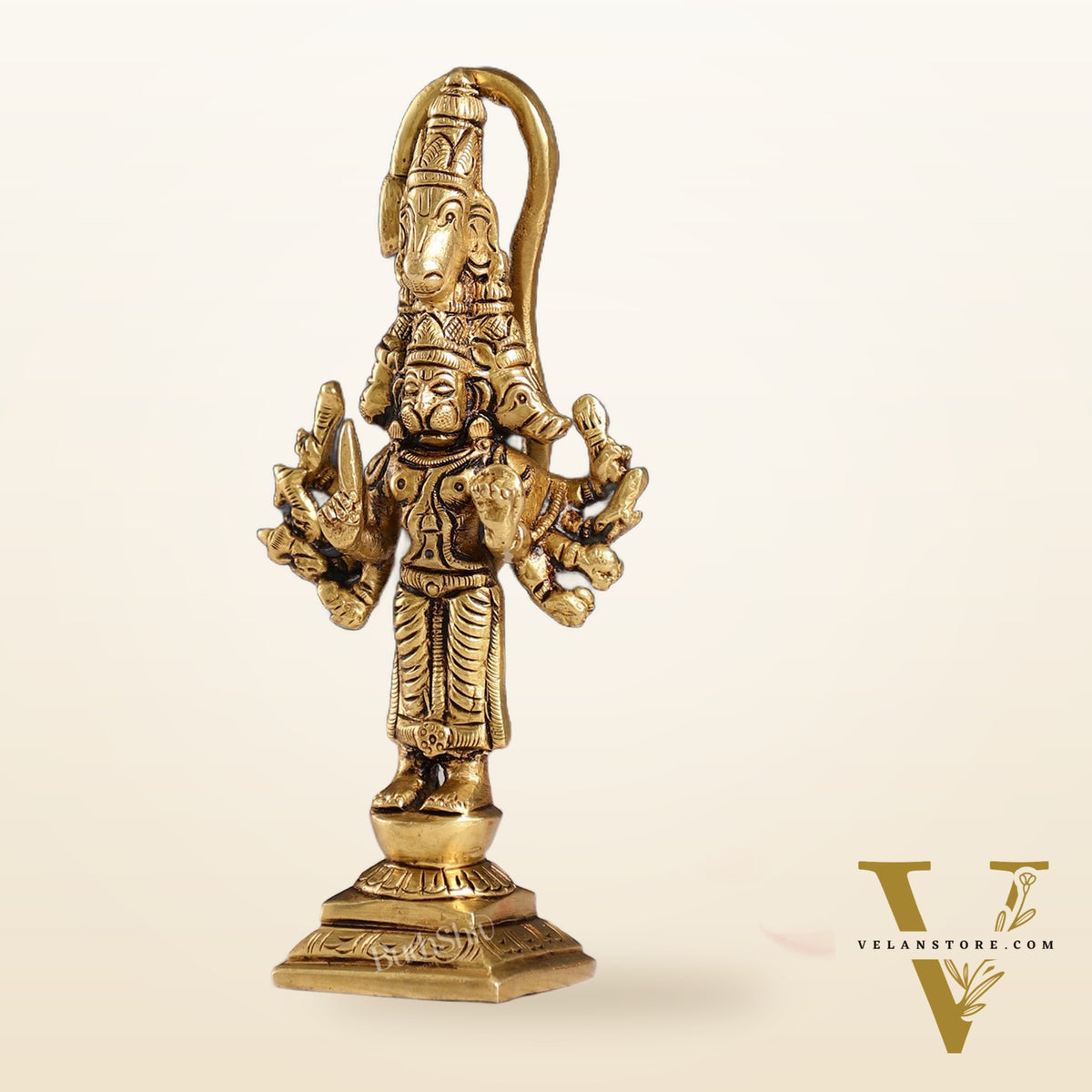 Superfine Brass Small Standing Panchmukhi Hanuman Idol | Height 4.5 inch