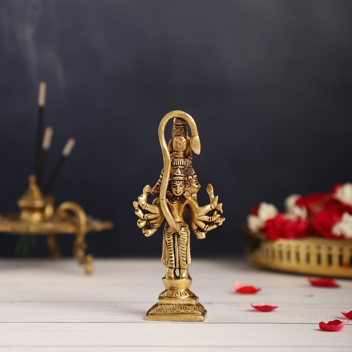 Superfine Brass Small Standing Panchmukhi Hanuman Idol | Height 4.5 inch