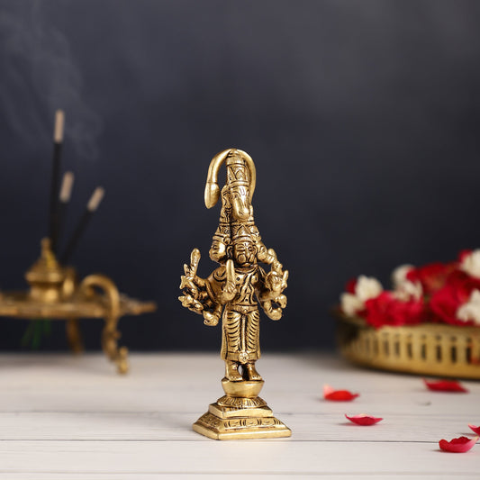 Superfine Brass Small Standing Panchmukhi Hanuman Idol | Height 4.5 inch