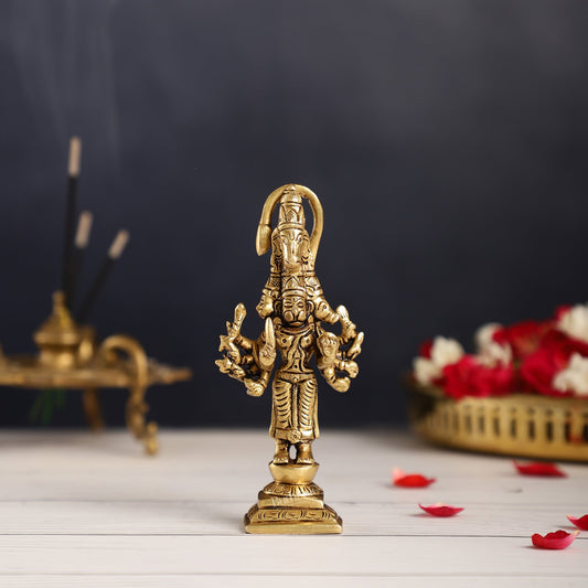 Superfine Brass Small Standing Panchmukhi Hanuman Idol | Height 4.5 inch