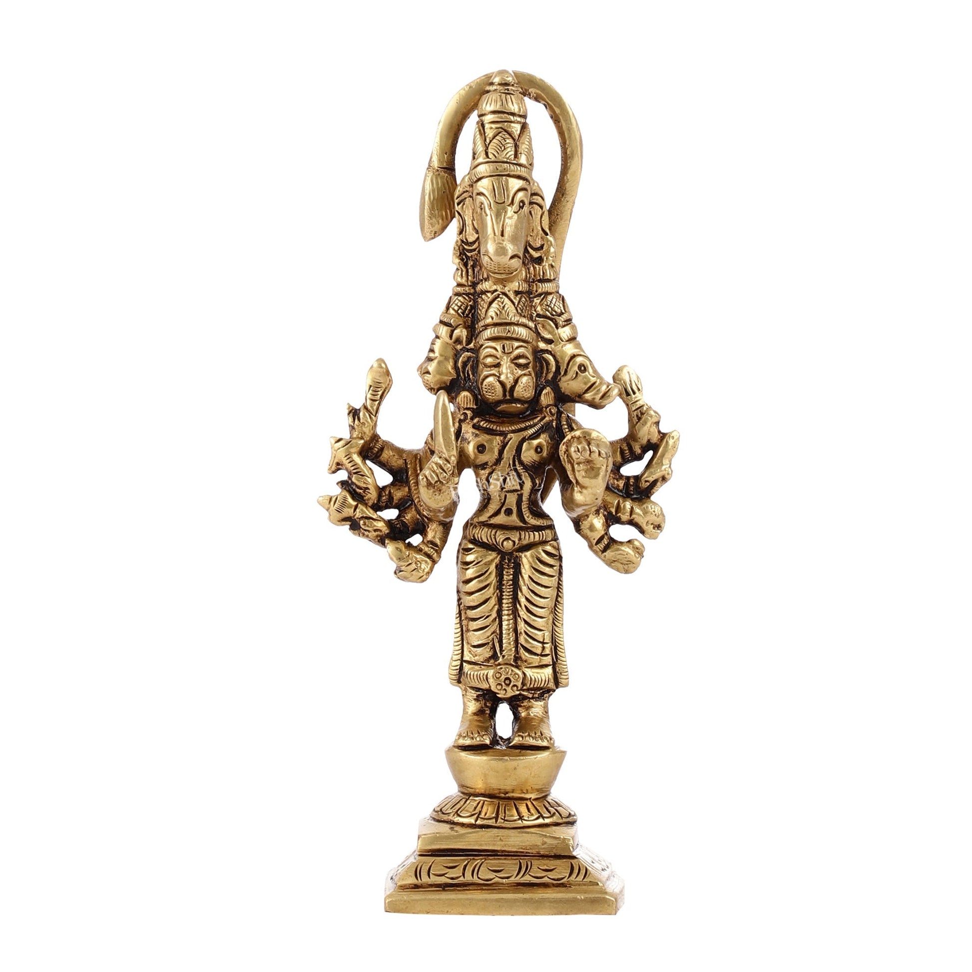 Superfine Brass Small Standing Panchmukhi Hanuman Idol | Height 4.5 inch