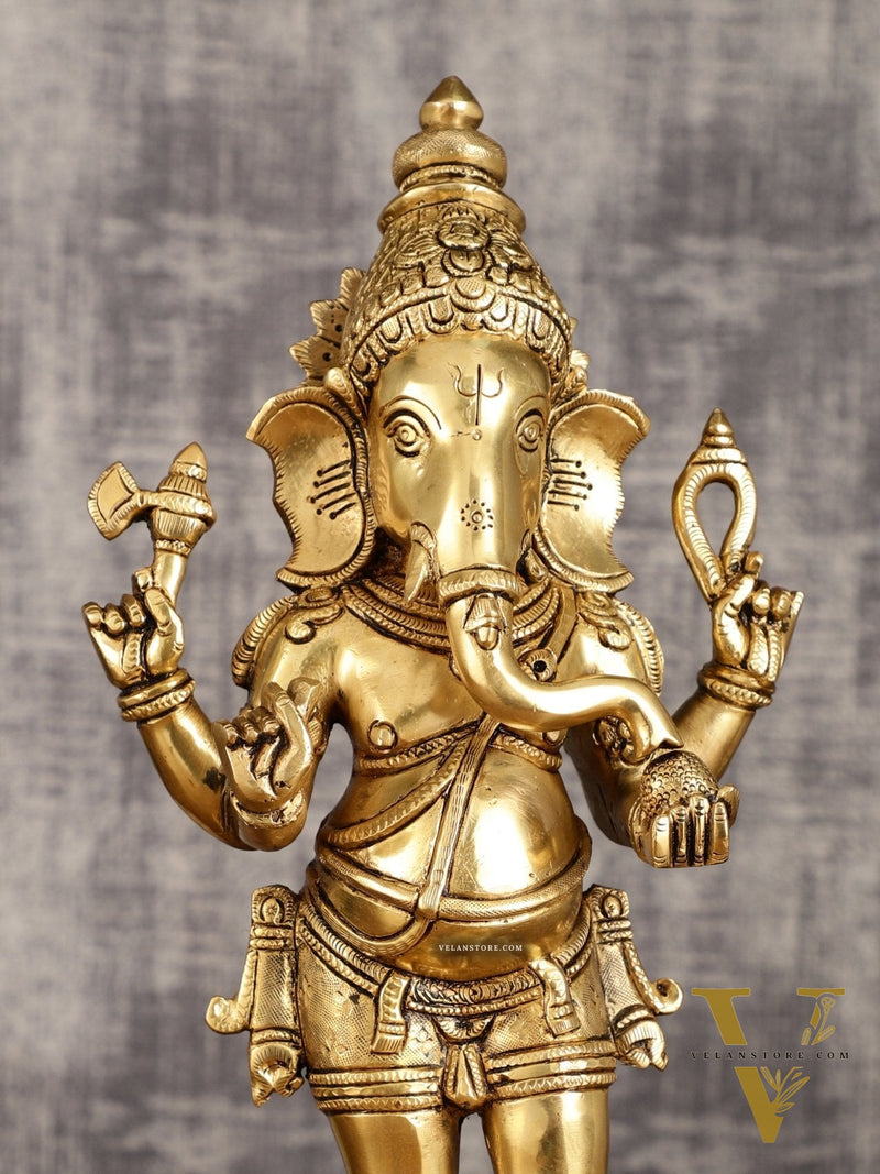 Superfine Brass Standing Ganesha Statue – 16.5 Inches