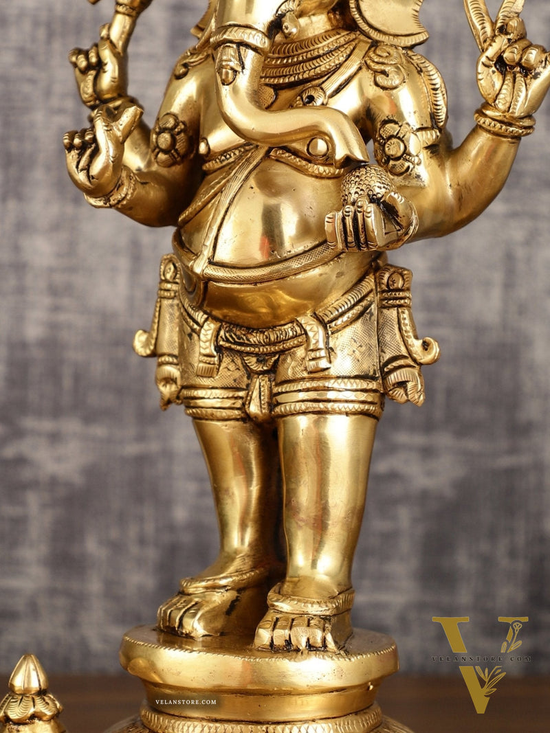 Superfine Brass Standing Ganesha Statue – 16.5 Inches