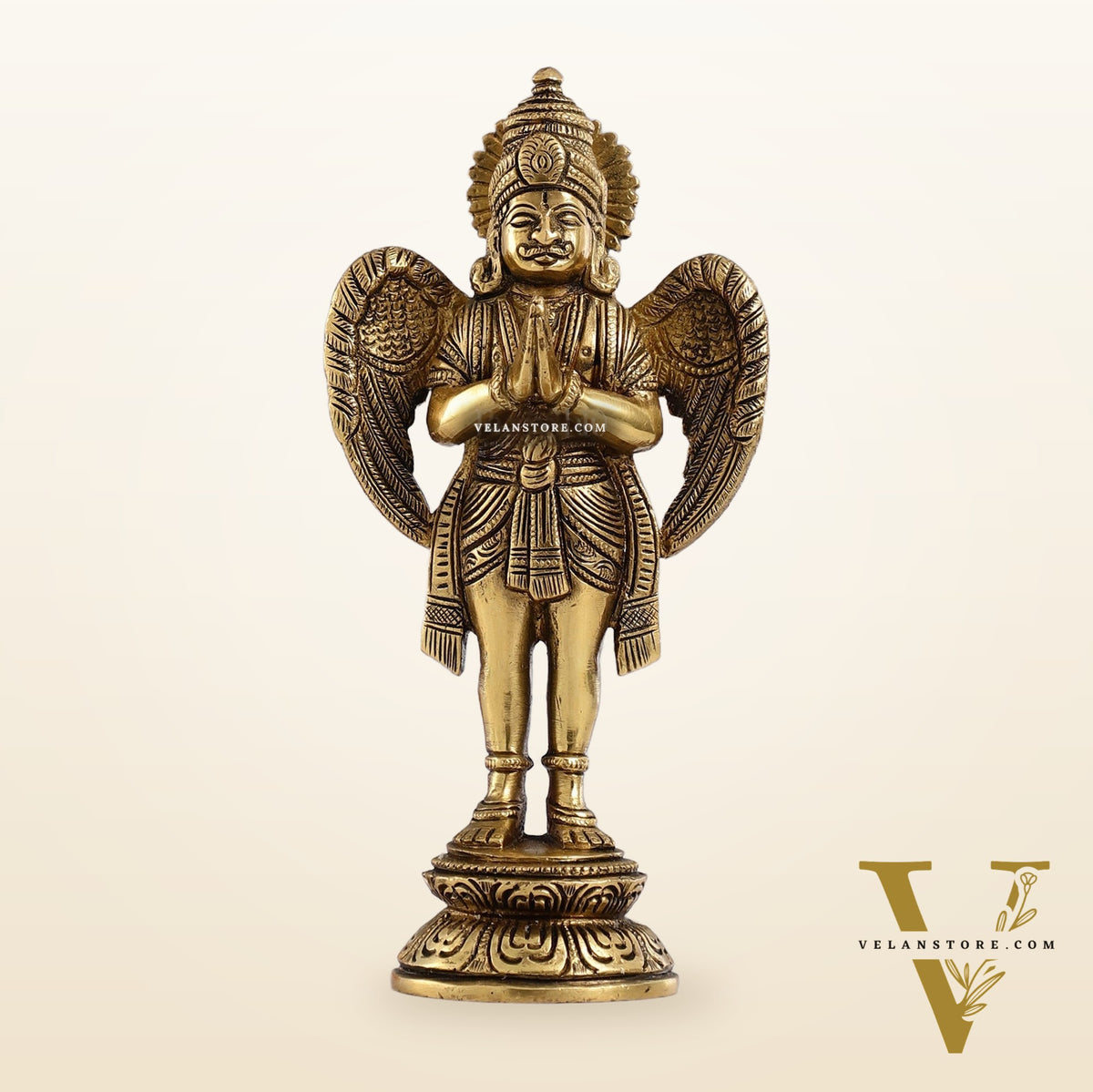 Superfine Brass Standing Garuda Idol in Namaskar Mudra 8 inch