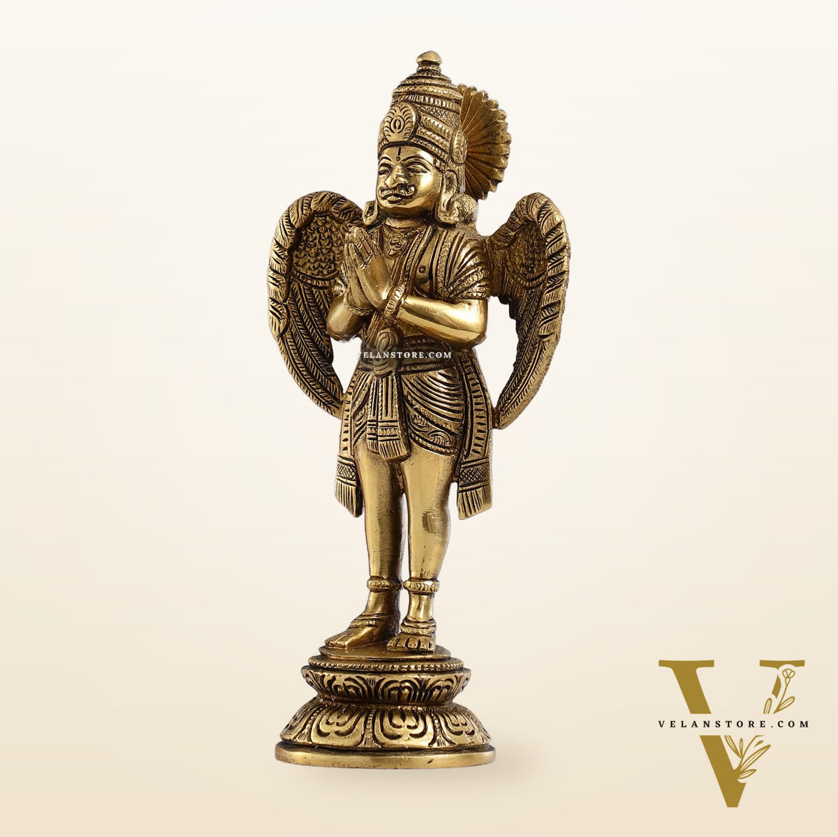 Superfine Brass Standing Garuda Idol in Namaskar Mudra 8 inch