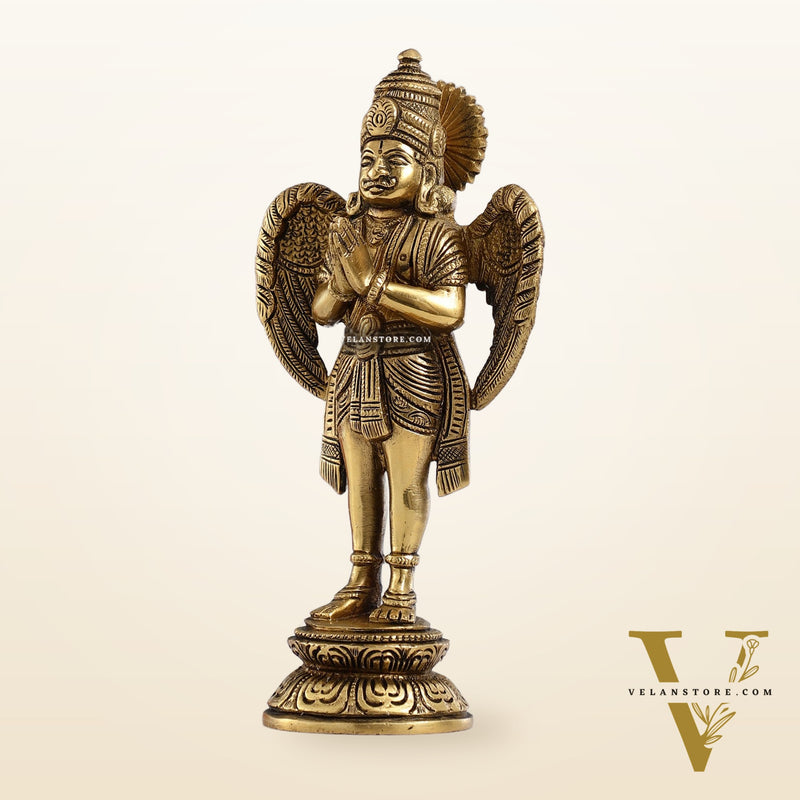 Superfine Brass Standing Garuda Idol in Namaskar Mudra 8 inch