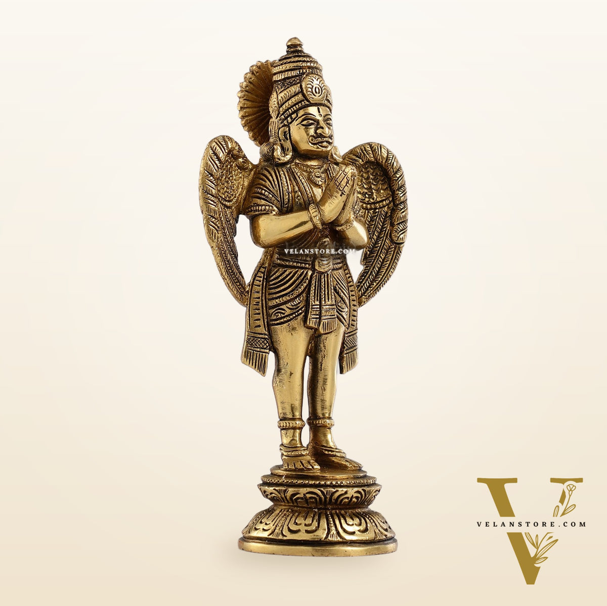 Superfine Brass Standing Garuda Idol in Namaskar Mudra 8 inch