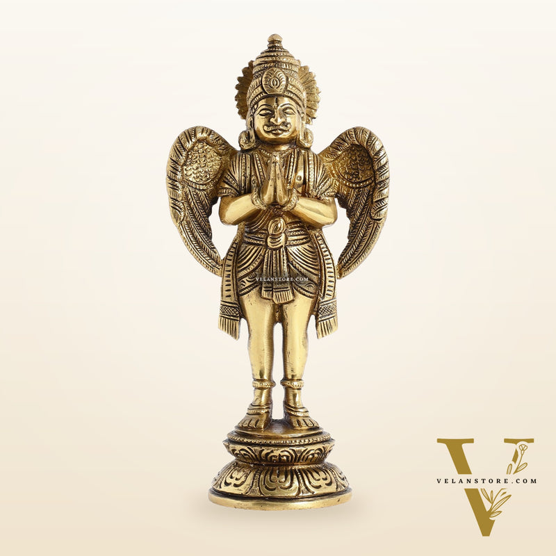 Superfine Brass Standing Garuda Idol in Namaskar Mudra 8 inch