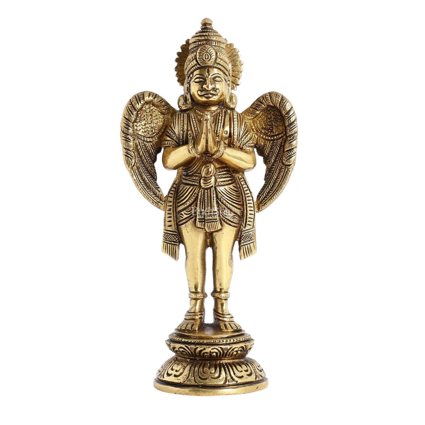 Superfine Brass Standing Garuda Idol in Namaskar Mudra 8 inch