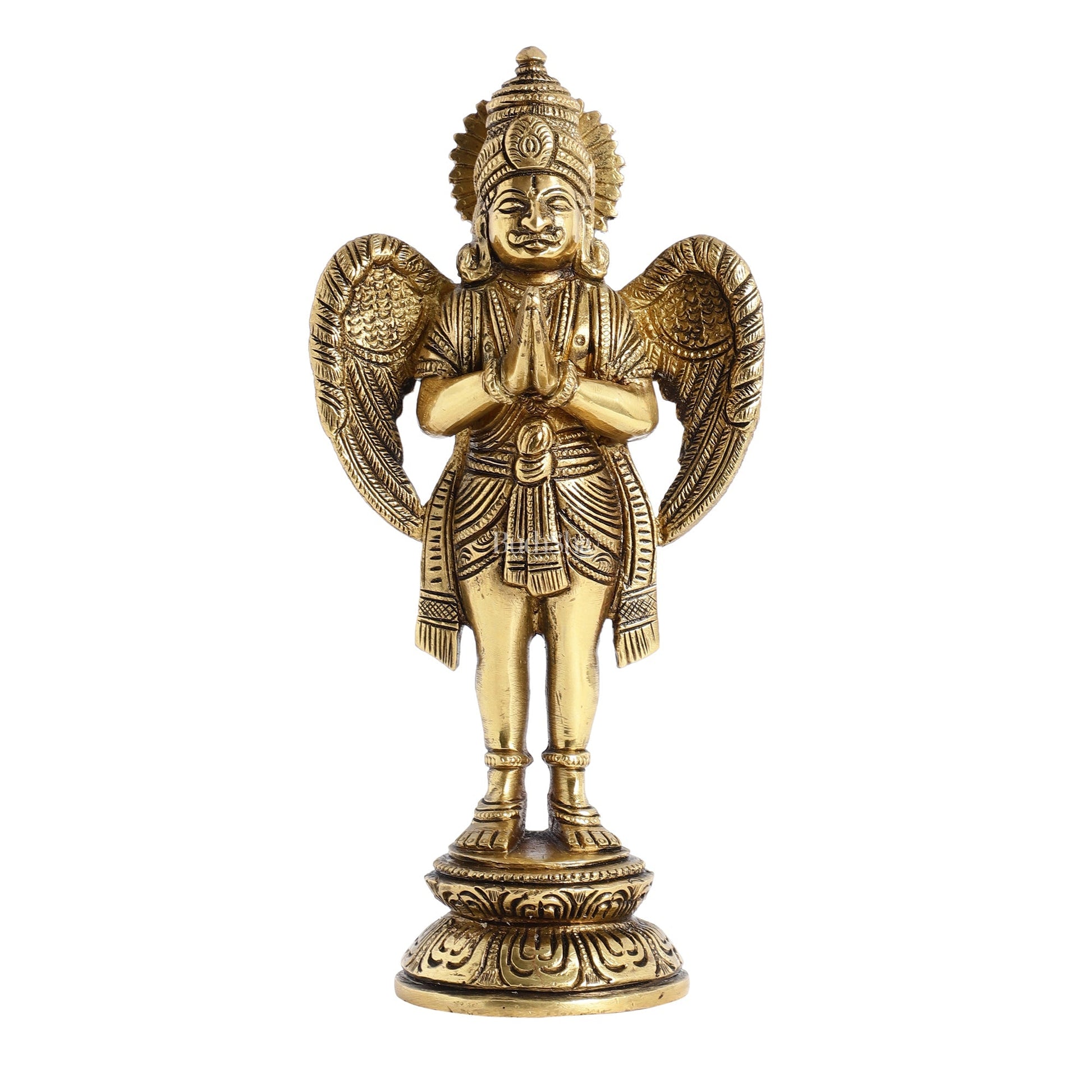 Superfine Brass Standing Garuda Idol in Namaskar Mudra 8 inch