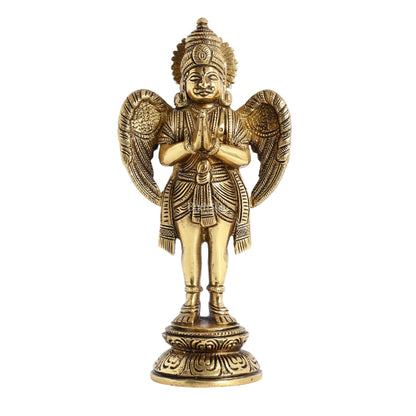 Superfine Brass Standing Garuda Idol in Namaskar Mudra 8 inch