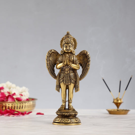 Superfine Brass Standing Garuda Idol in Namaskar Mudra 8 inch