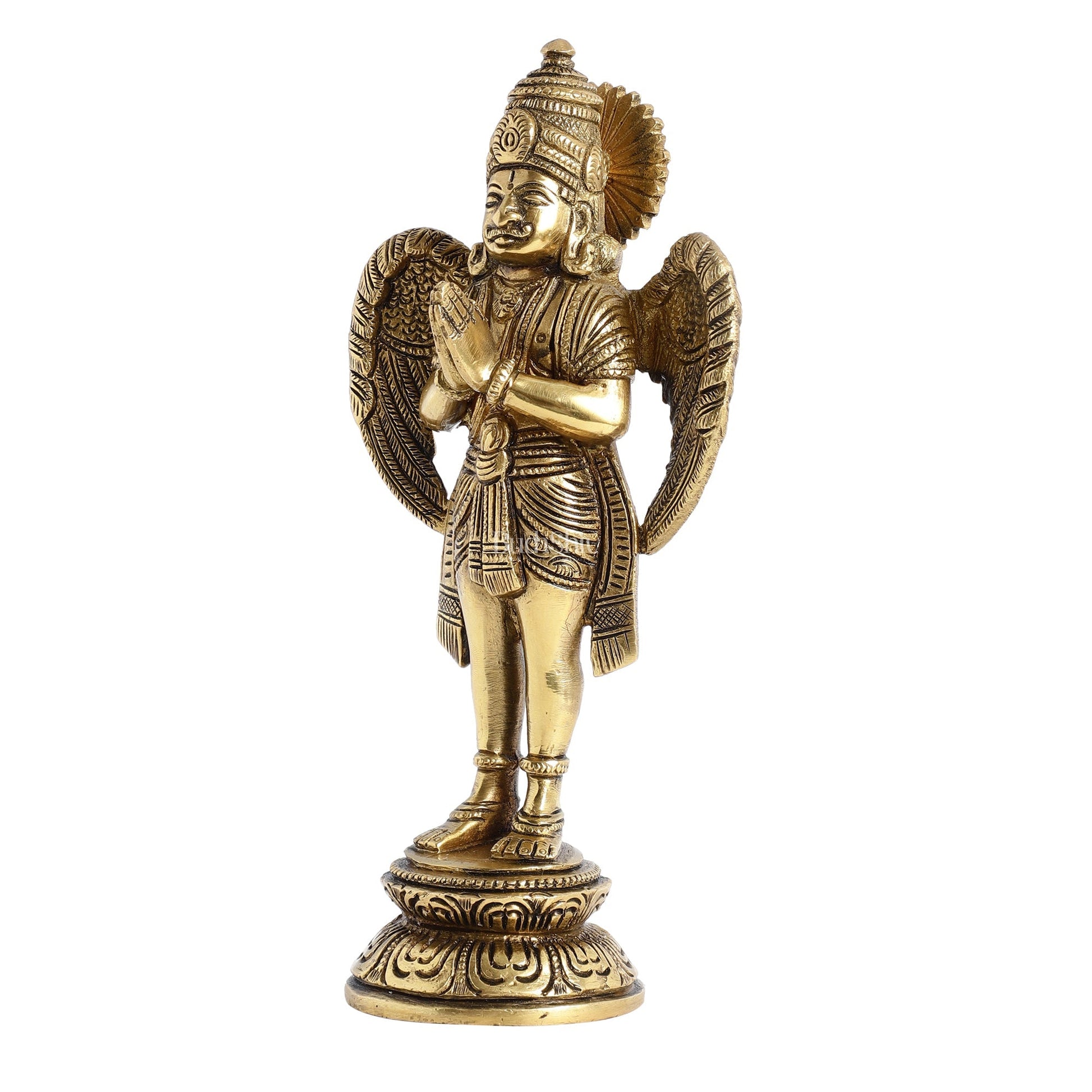 Superfine Brass Standing Garuda Idol in Namaskar Mudra 8 inch