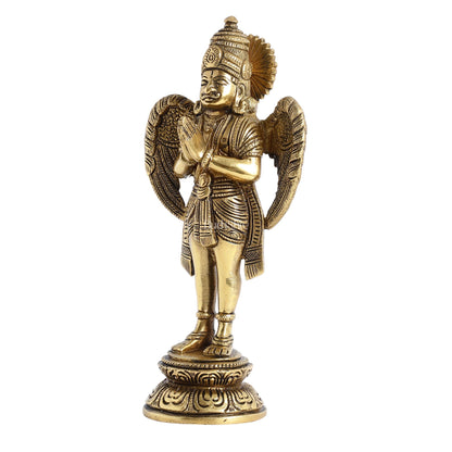 Superfine Brass Standing Garuda Idol in Namaskar Mudra 8 inch
