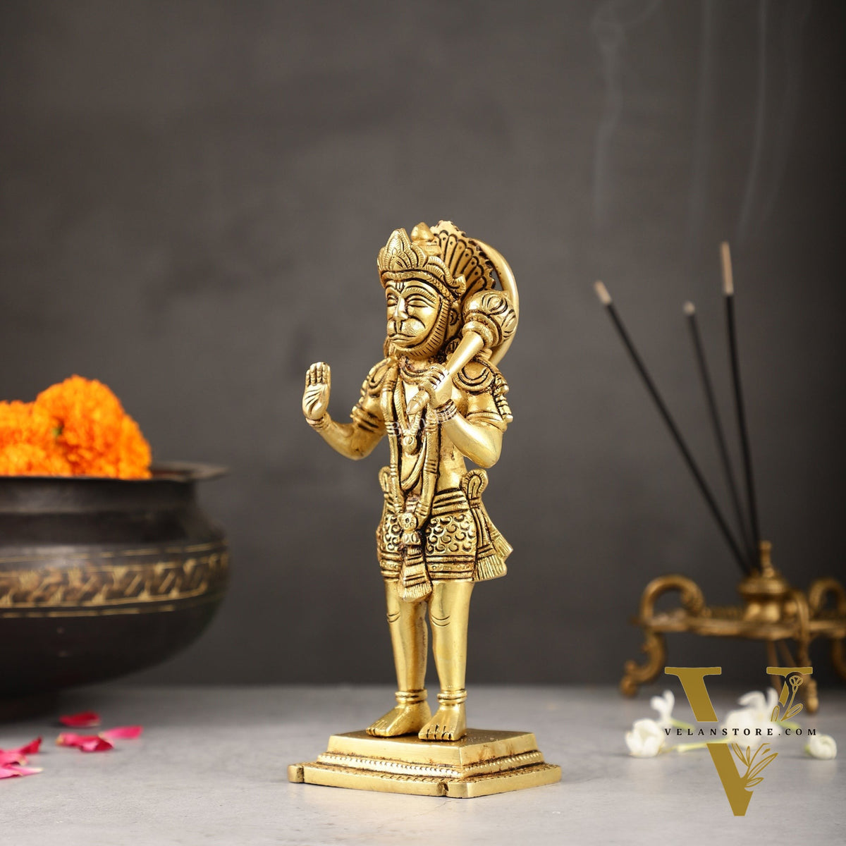 Superfine Brass Standing Hanuman Idol - 8.5 inch
