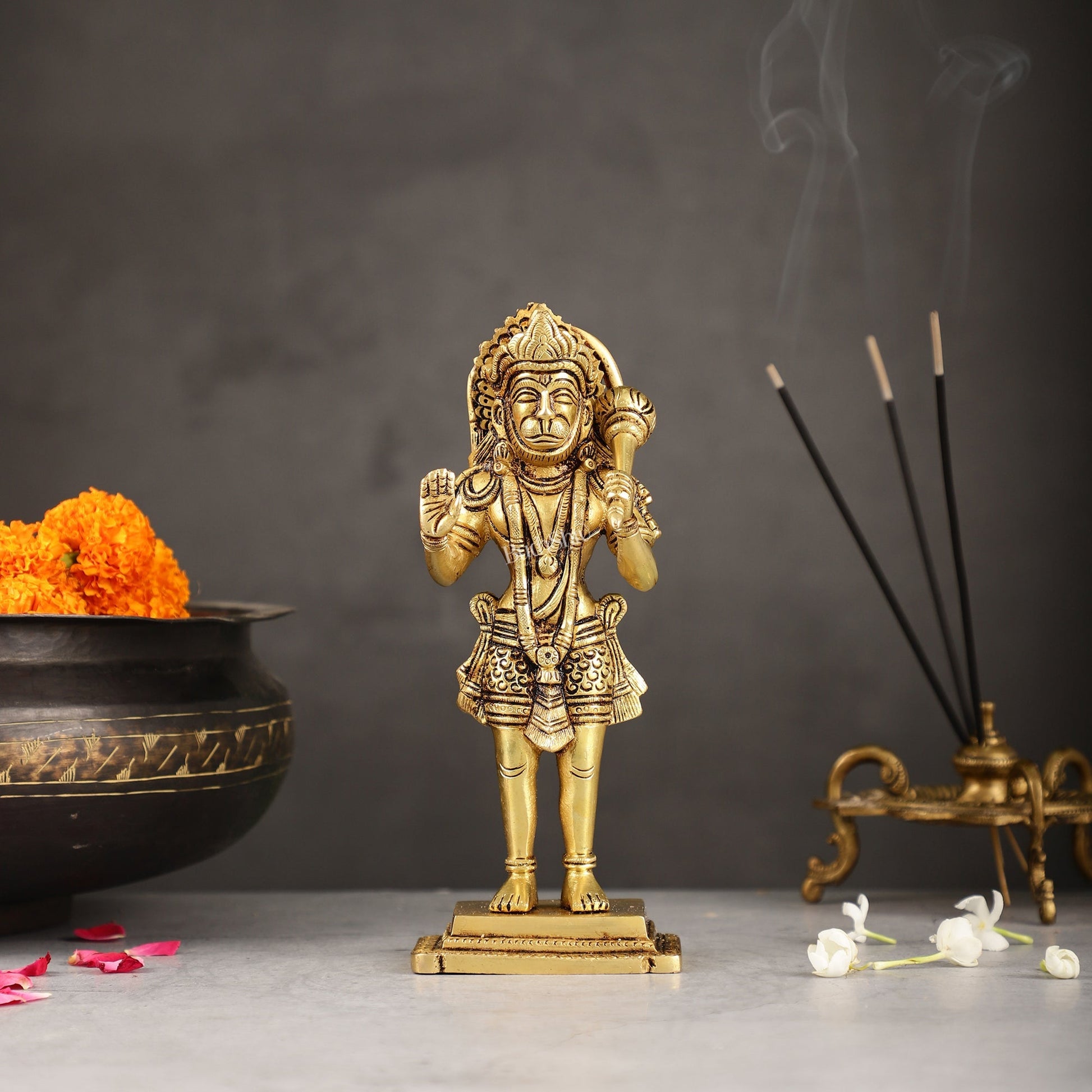 Superfine Brass Standing Hanuman Idol - 8.5 inch