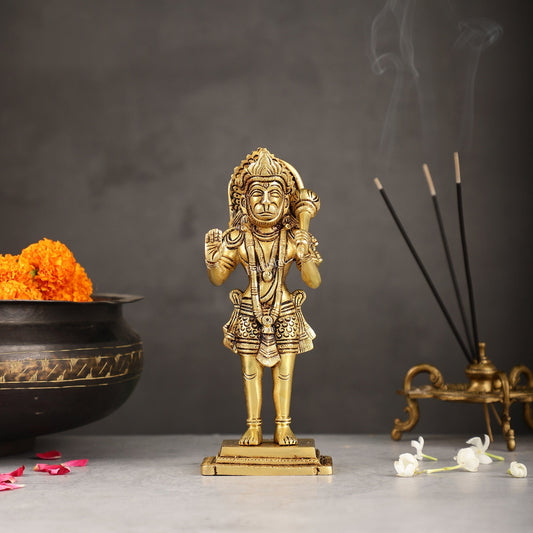 Superfine Brass Standing Hanuman Idol - 8.5 inch