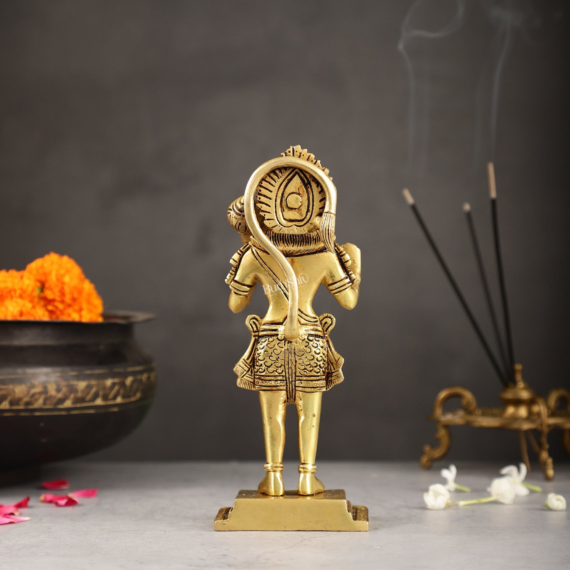 Superfine Brass Standing Hanuman Idol - 8.5 inch