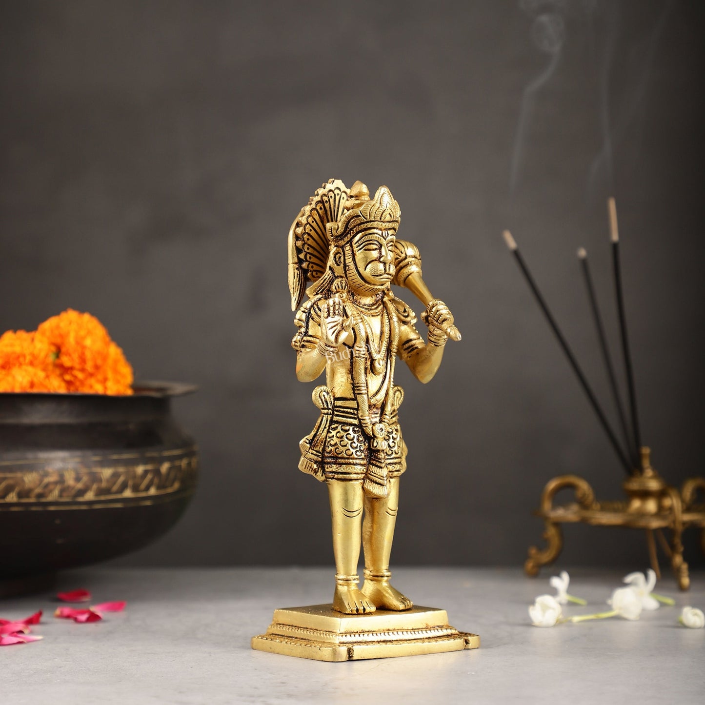Superfine Brass Standing Hanuman Idol - 8.5 inch
