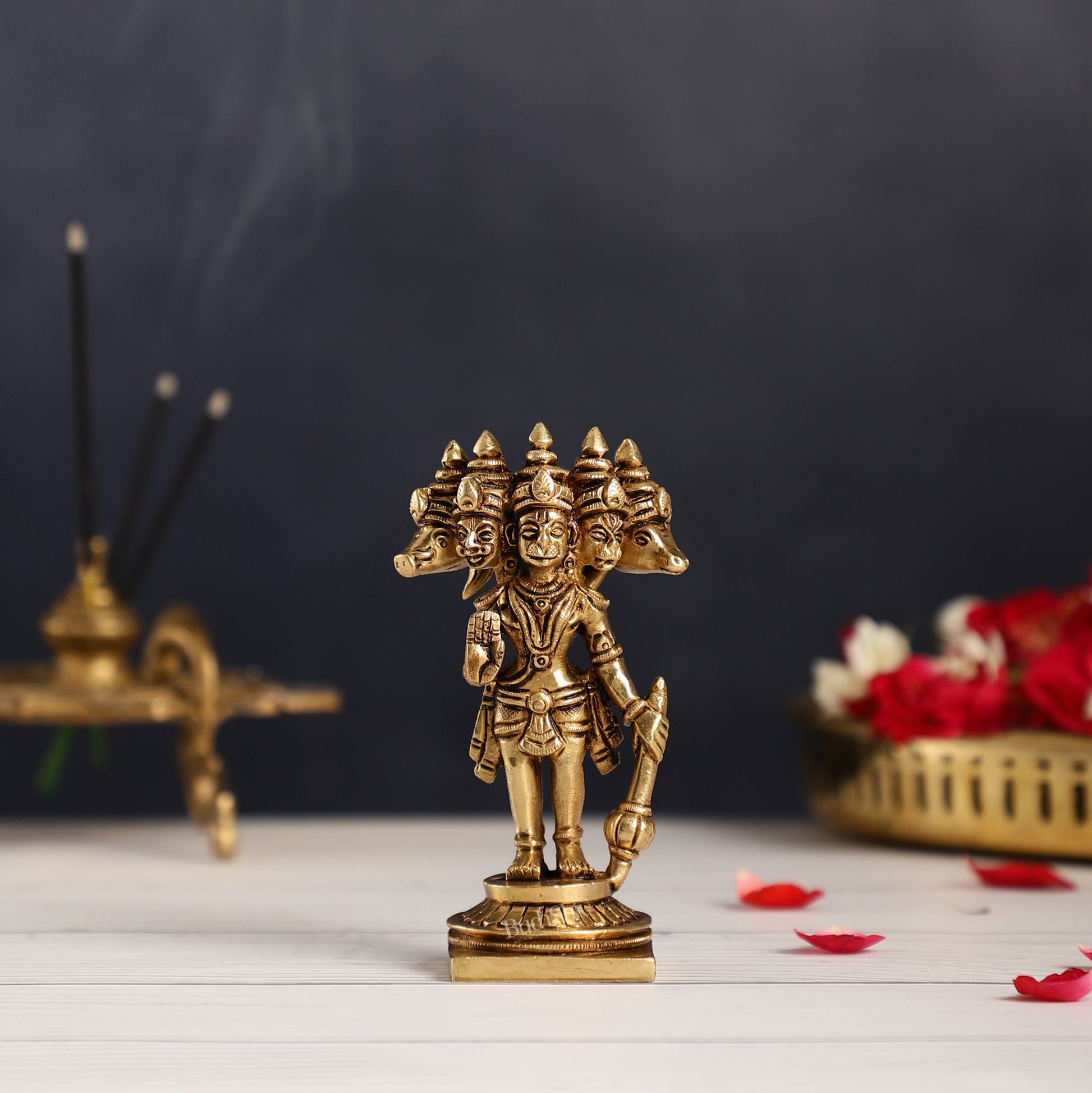 Superfine Brass Standing Panchmukhi Hanuman Murti | Height 5.5 inch