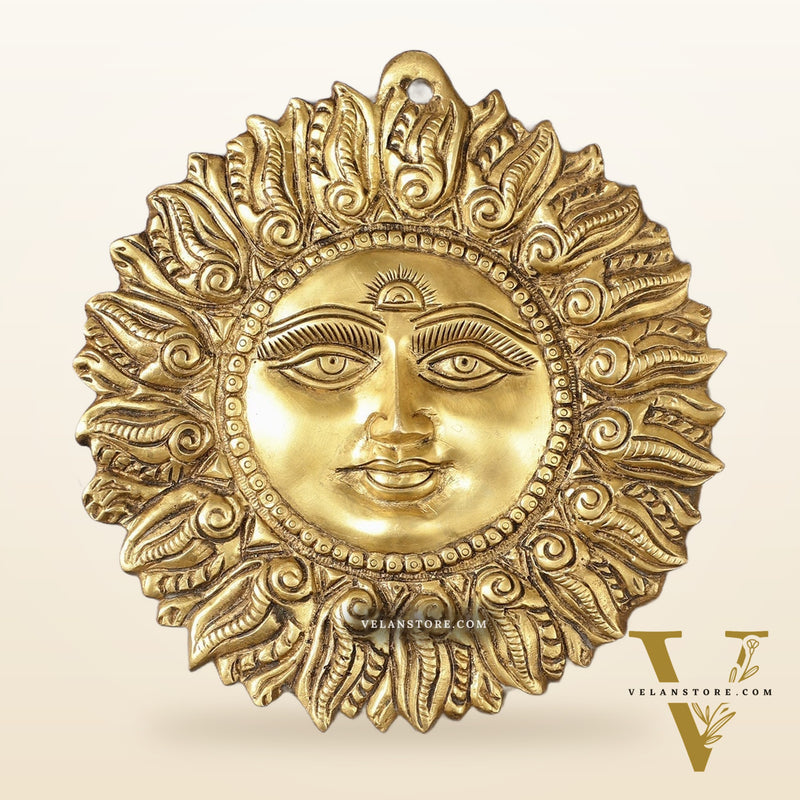 Superfine Brass Surya Dev Sun God Wall Hanging - 8.5x8.5x2 Inch