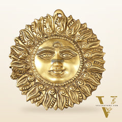 Superfine Brass Surya Dev Sun God Wall Hanging - 8.5x8.5x2 Inch
