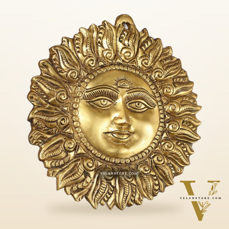Superfine Brass Surya Dev Sun God Wall Hanging - 8.5x8.5x2 Inch