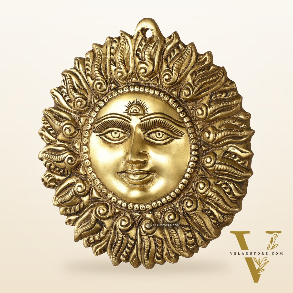 Superfine Brass Surya Dev Sun God Wall Hanging - 8.5x8.5x2 Inch