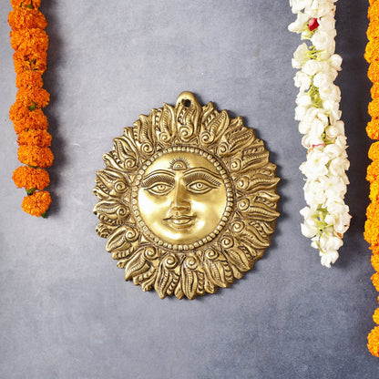 Superfine Brass Surya Dev Sun God Wall Hanging - 8.5x8.5x2 Inch