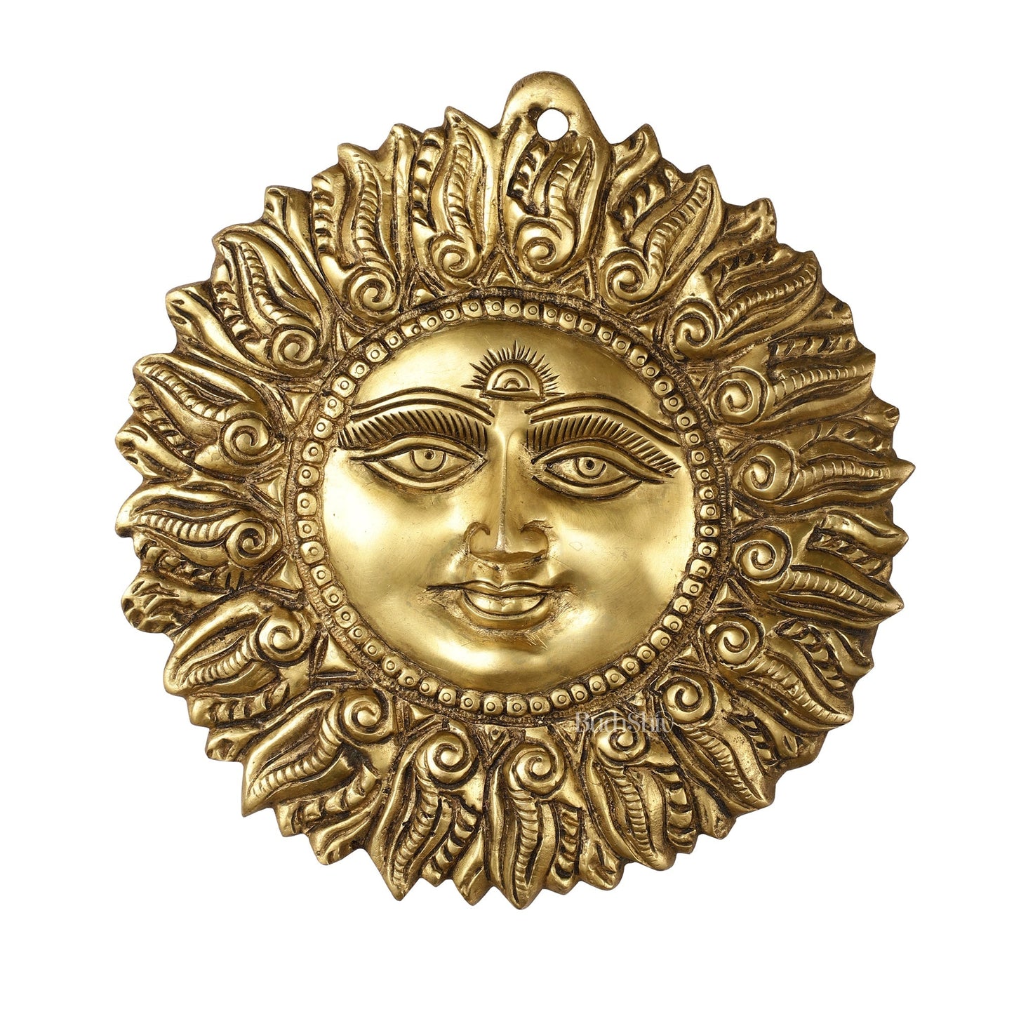 Superfine Brass Surya Dev Sun God Wall Hanging - 8.5x8.5x2 Inch