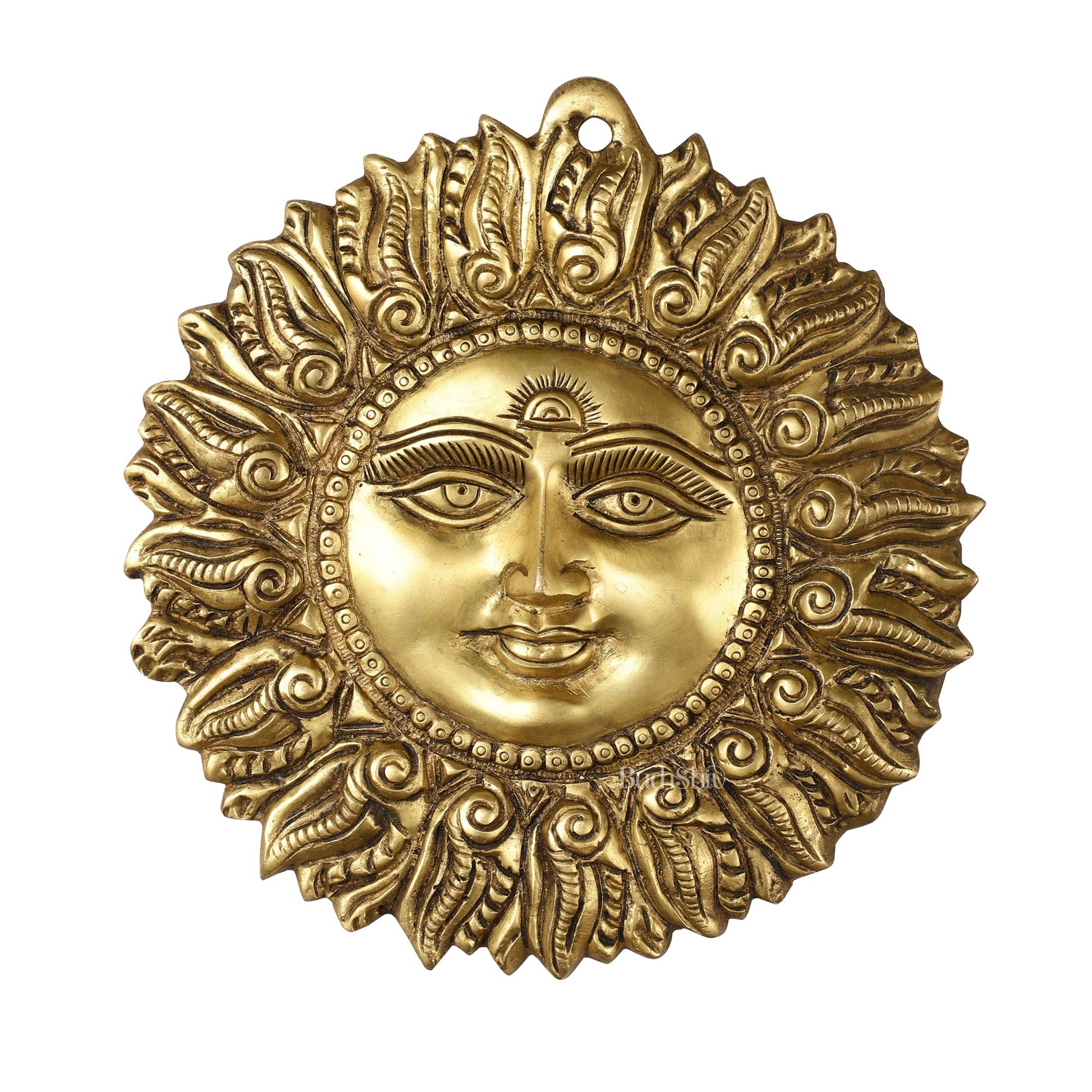Superfine Brass Surya Dev Sun God Wall Hanging - 8.5x8.5x2 Inch