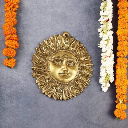 Superfine Brass Surya Dev Sun God Wall Hanging - 8.5x8.5x2 Inch