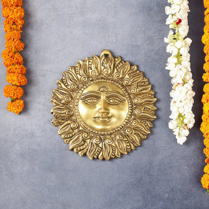 Superfine Brass Surya Dev Sun God Wall Hanging - 8.5x8.5x2 Inch