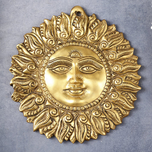 Superfine Brass Surya Dev Sun God Wall Hanging - 8.5x8.5x2 Inch