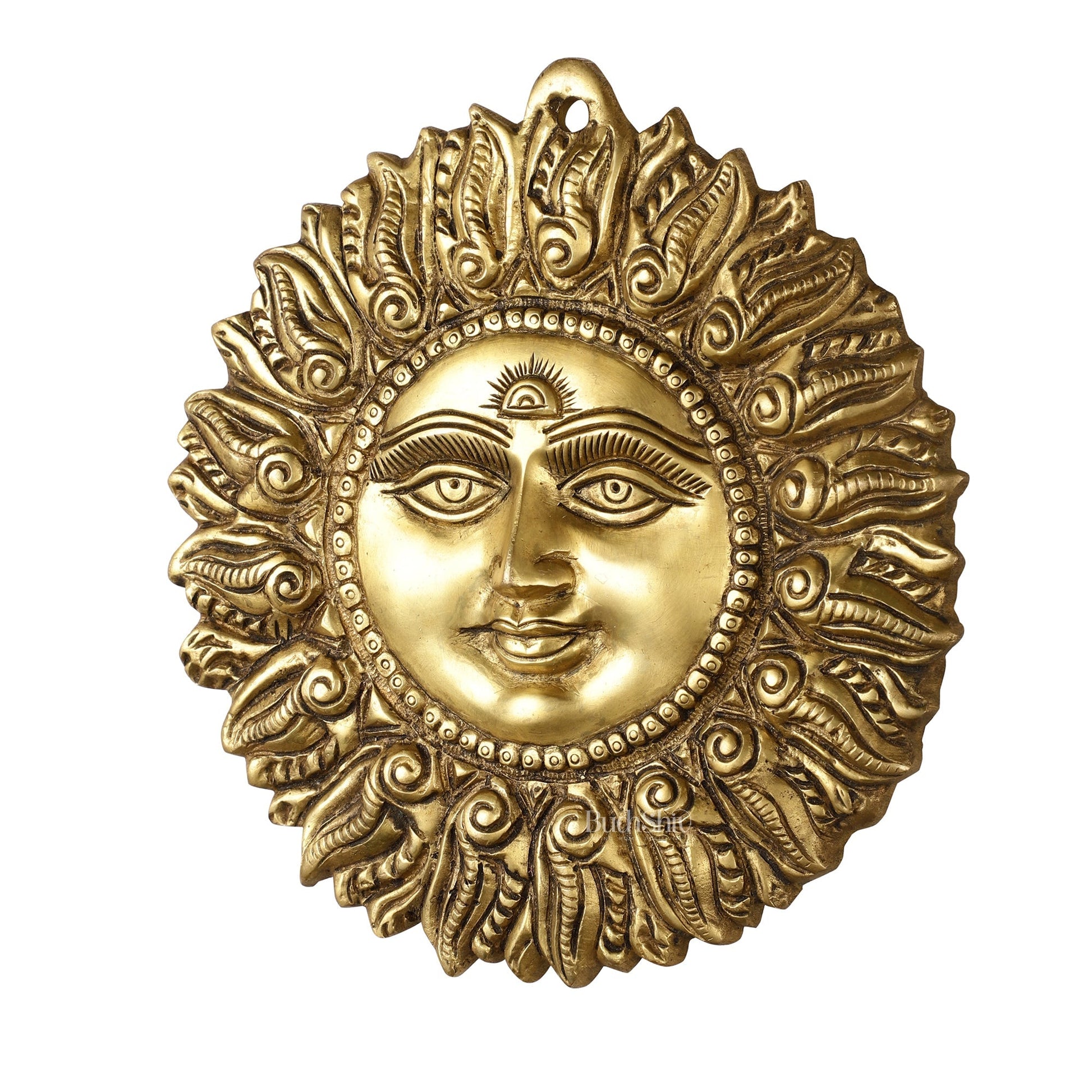 Superfine Brass Surya Dev Sun God Wall Hanging - 8.5x8.5x2 Inch