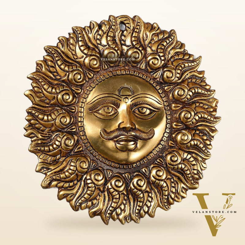 Superfine Brass Surya dev wall hanging 11"