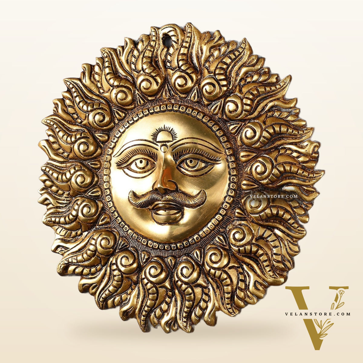 Superfine Brass Surya dev wall hanging 11"
